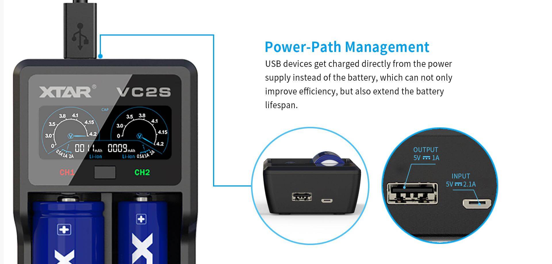 Cargador Inteligente Xtar VC2S Li-ion | Ni-Mh | 16340, CR123A, 18650, AA, AAA ADV6